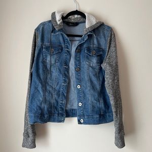 Denim jacket with removable hood